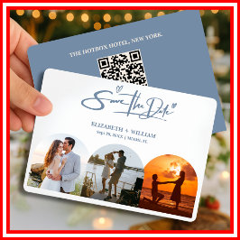 Reserve A Data Código QR de Foto de Casamento Azul Empoeirado Ele