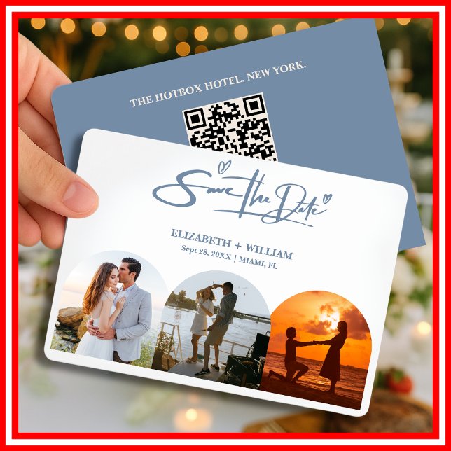 Reserve A Data Código QR de Foto de Casamento Azul Empoeirado Ele (Criador carregado)