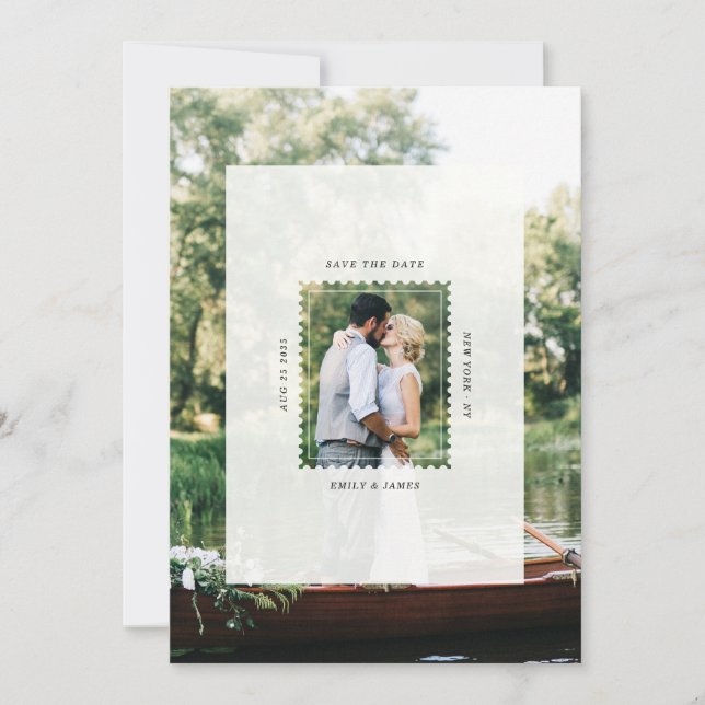 Reserve A Data Código QR de Foto de Casamento com Selo Postal Mod (Frente)