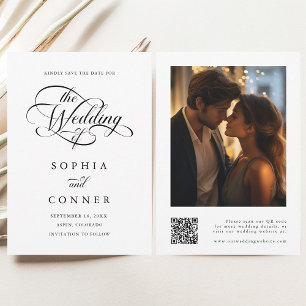 Reserve A Data Código QR de Foto de Casamento de Script Elegante