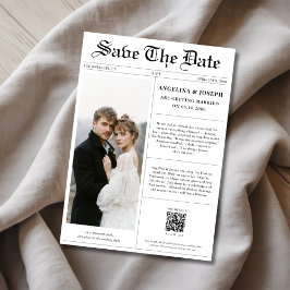 Reserve A Data Código QR de Foto de Casamento em Jornal Clássico