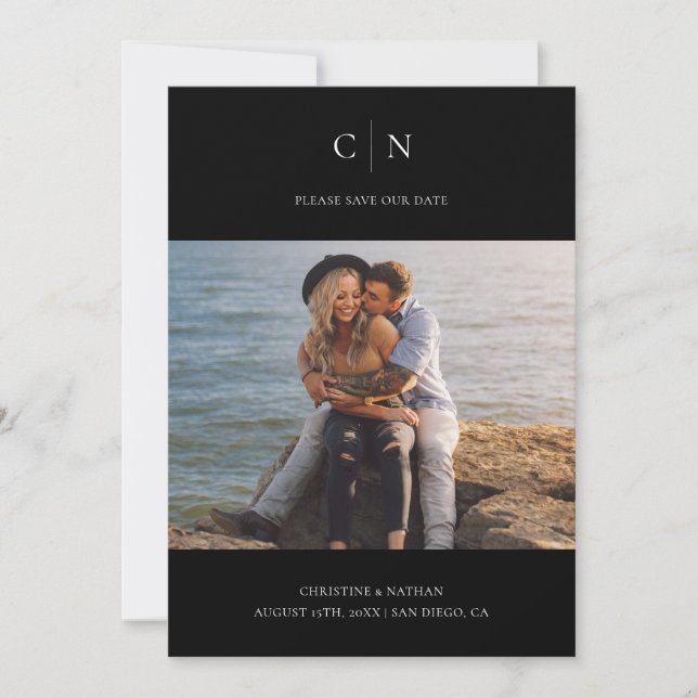 Reserve A Data Código QR de Foto do Monograma Elegante (Frente)