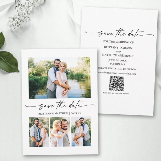 Reserve A Data Código QR de Foto do Script de Tinta Mínima Modern (Add your wedding website or social media web address to the QR Scan Code.)