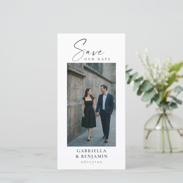 Reserve A Data Código QR de Foto Elegante para Casamento Script B (Em pé/Frente)