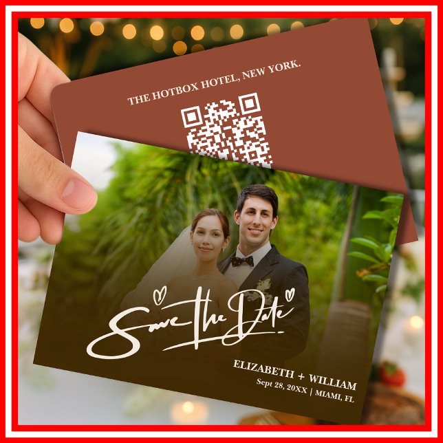 Reserve A Data Código QR de Foto Laranja Queimada Casamento Elega (Criador carregado)