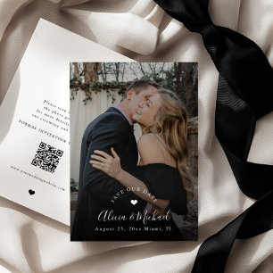 Reserve A Data Código QR de foto simples e elegante preto casamen