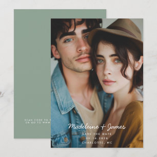 Reserve A Data Código QR de foto verde sage com roteiro mínimo Ca