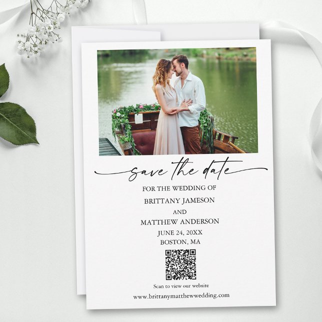 Reserve A Data Código QR de Fotografia de Script de Caneta de Tin (Add your wedding website or social media web address to the QR Scan Code.)