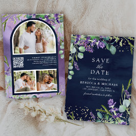 Reserve A Data Código QR de Lavanda Eucalipto Foto Casamento Azul