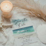 Reserve A Data Código QR de Ocean Beach, Script de Aquarela Moder<br><div class="desc">Modern Watercolor Script Ocean Beach Código QR Salve o Anúncio de Data - Uma linda cena de praia de aquarela com a tipografia moderna do script. Apresentar uma fotografia do casal feliz no código QR traseiro também está no verso do convite.Salvar a Data é parte de uma coleção.</div>