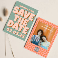 Código QR de Retro Funky Azul Rosa Salve a Data