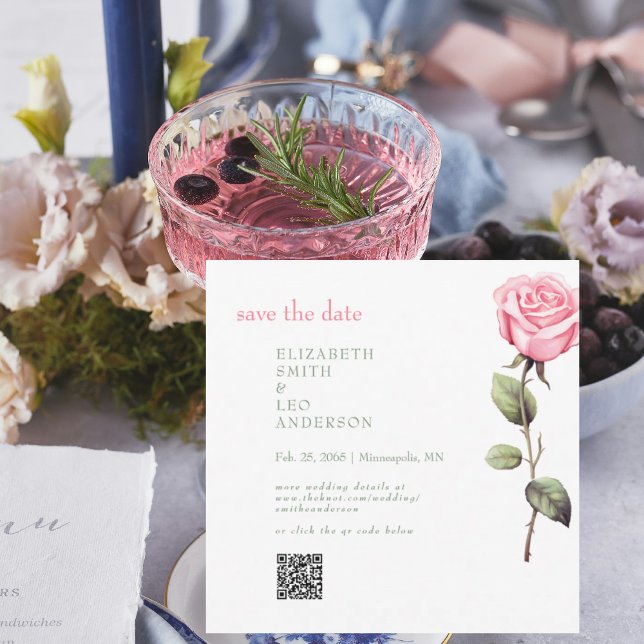 Reserve A Data Código QR de Rosa Rosa Elegante Salve a Data (Criador carregado)