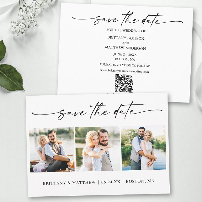 Reserve A Data Código QR de Script de Caneta de Tinta Mínima Mode (Add your wedding website or social media web address to the QR Scan Code.)