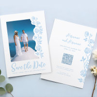 Código QR de Site com Rosas Desenhadas à Mão em Az