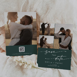 Reserve A Data Código QR de várias fotos verde do Boho Chic Emera