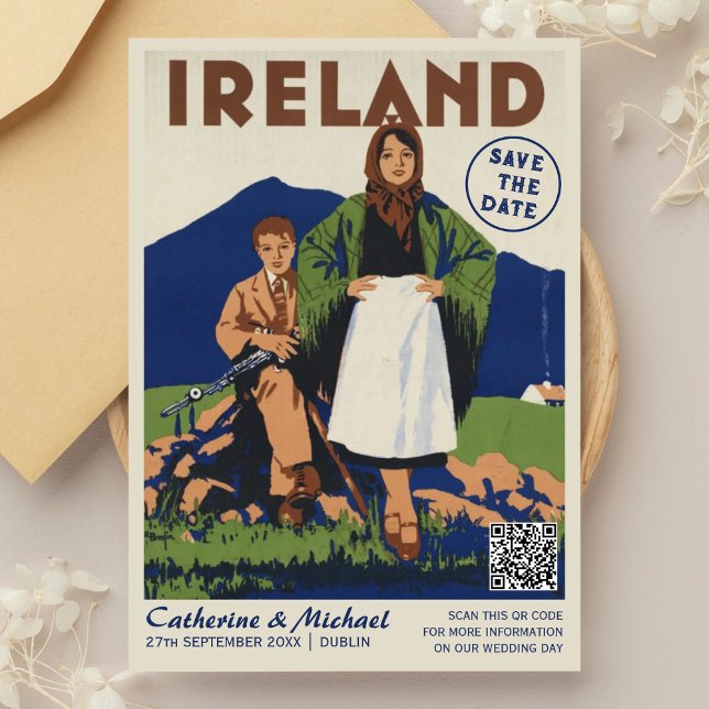 Reserve A Data Código QR do Poster de viagens para Irlanda (Criador carregado)