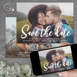 Reserve A Data Código QR & Duas Fotos Casamento Moderno Script Te