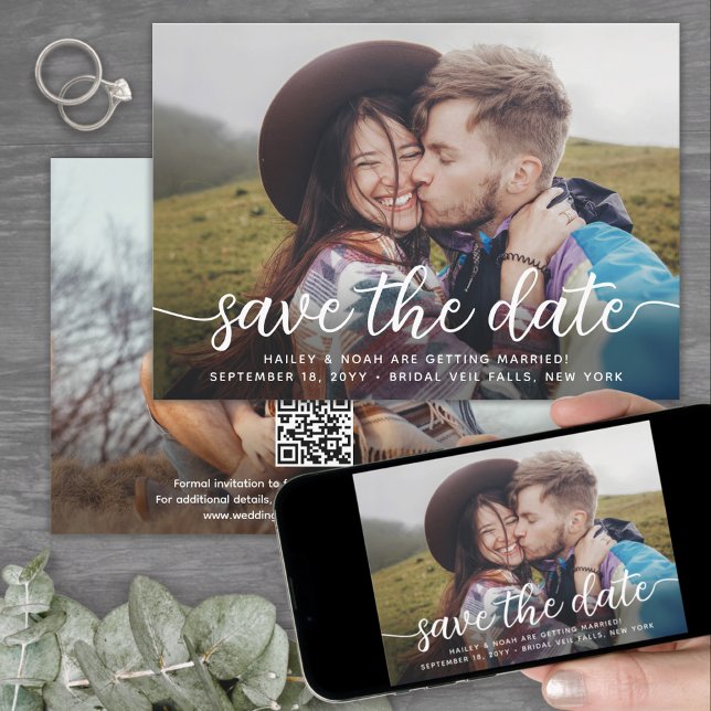Reserve A Data Código QR & Duas Fotos Simples Roteiro Moderno Cas (Criador carregado)