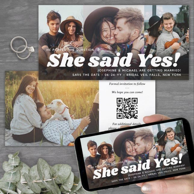 Reserve A Data Código QR Ela Disse Sim! Noivado Casamento 4 Foto (Criador carregado)