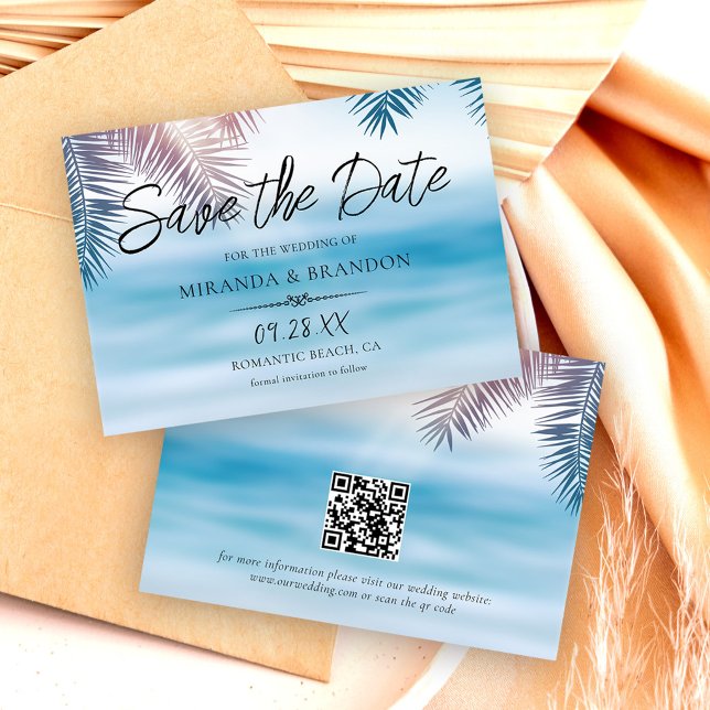 Reserve A Data Código QR Elegante Casamento Tropical Palma Oceano (Criador carregado)