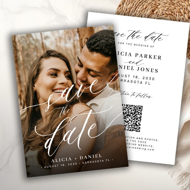 Reserve A Data código QR elegante roteiro foto casamento salvar a (Criador carregado)