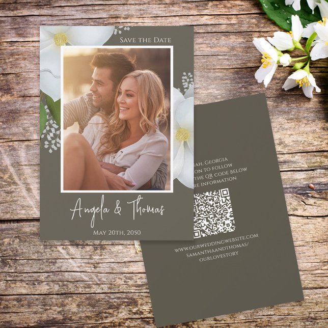 Reserve A Data Código QR Floral Greenery Salvar Data Foto (Criador carregado)