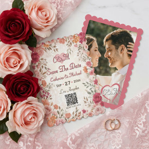 Reserve A Data Código QR Floral Rosa e Vermelho Vintage da Primav
