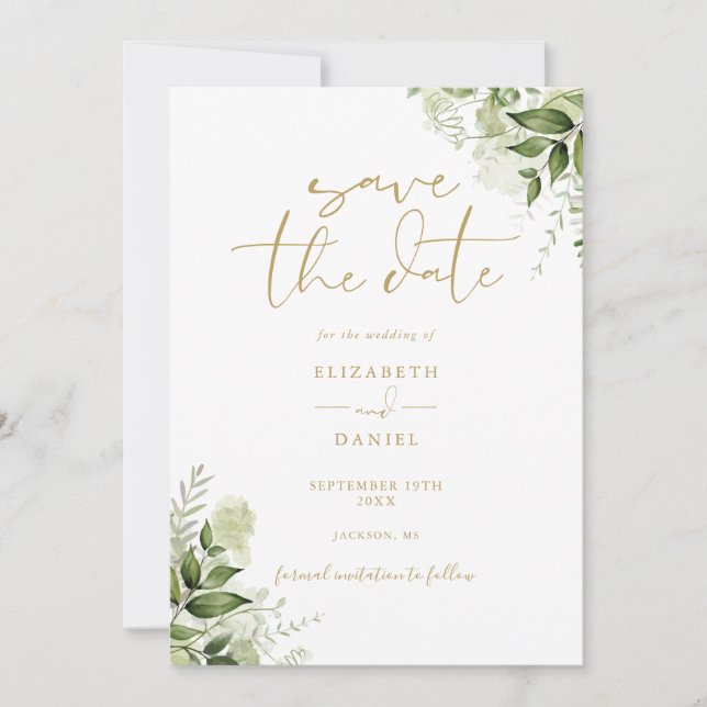 Reserve A Data Código QR Floral Verde Dourado Casamento (Frente)