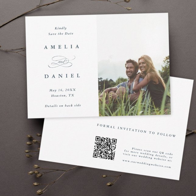Reserve A Data Código QR Foto Moderna Casamento Dusty Blue (Criador carregado)