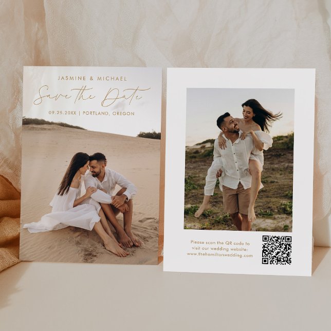 Reserve A Data Código QR Moderno em Script Dourado 2 Fotos (Criador carregado)