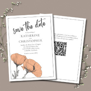 Reserve A Data Código QR para Casamento Floral Elegante Poppies P