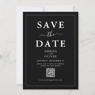 Reserve A Data Código QR Preto Casamento Minimalista Moderno Eleg