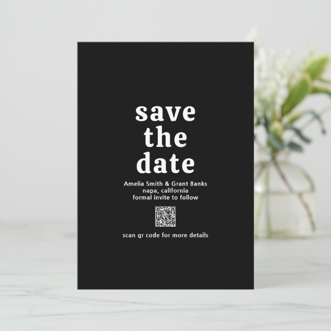Reserve A Data Código QR Preto Fonte Retro Casamento Moderno (Em pé/Frente)