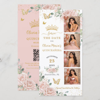 Reserve A Data Código QR Quinceanera Cabine de Foto Floral Rosa C