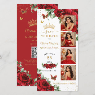 Reserve A Data Código QR Quinceanera Gold Floral Vermelha Cabine