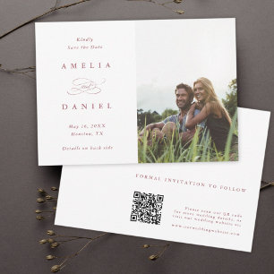 Reserve A Data Código QR Rosa de casamento de fotos modernas