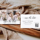 Reserve A Data Código QR - Salve a data da foto moderna Elegante<br><div class="desc">Código QR - Paisagem Horizontal Moderna e Elegante Três (3) Foto Salvar o Magnete de Casamento de Data com tipografia de script com letra de mão. O ímã para salvar o convite de data inclui tipografia de script e chic e design simples para a qual você pode adicionar sua fotografia...</div>