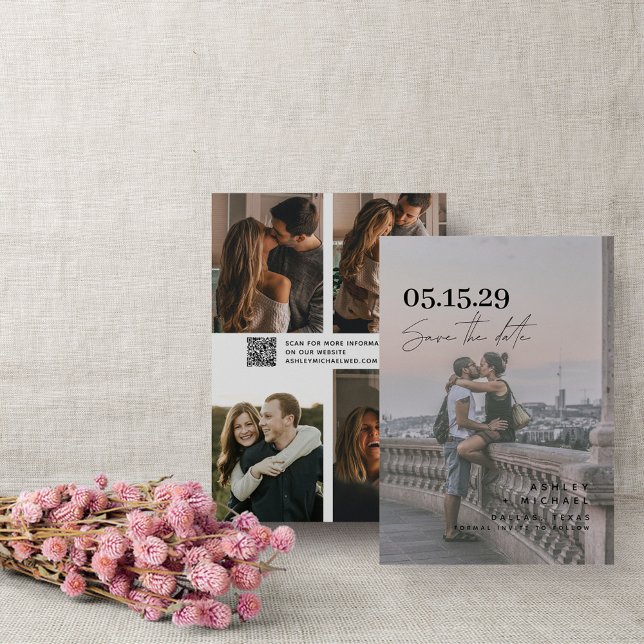 Reserve A Data Código QR Vellum Overlay Script Modern 5 Foto (Save the Date: Love is in the air!)