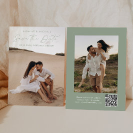 Reserve A Data Código QR Verde Sage com Script Moderno Foto 2