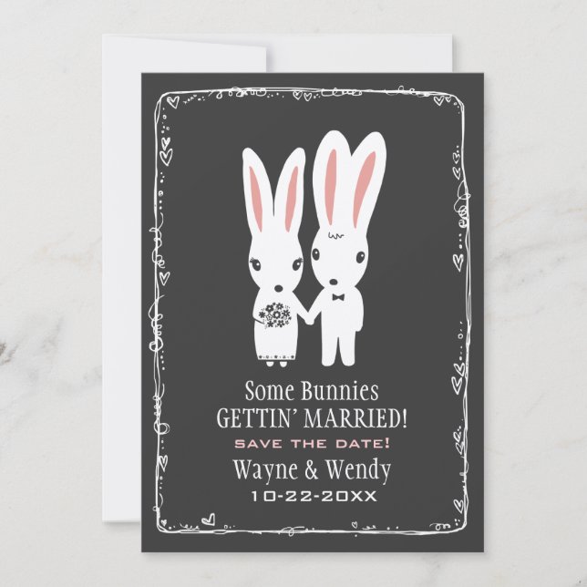 Reserve A Data Coelhos Bunny Fofos Casamento Save the Date Cinza (Frente)