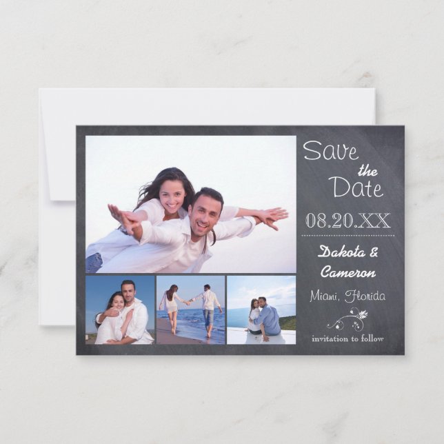 Reserve A Data Colagem de 4 Fotos Quadro Negro - 3x5 Save the Dat (Frente)