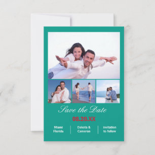 Reserve A Data Colagem de 4 fotos vertical - 3x5 Aqua Salvar a Da