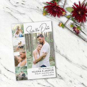 Reserve A Data Colagem de 5 Fotos Branco Simples Limpo