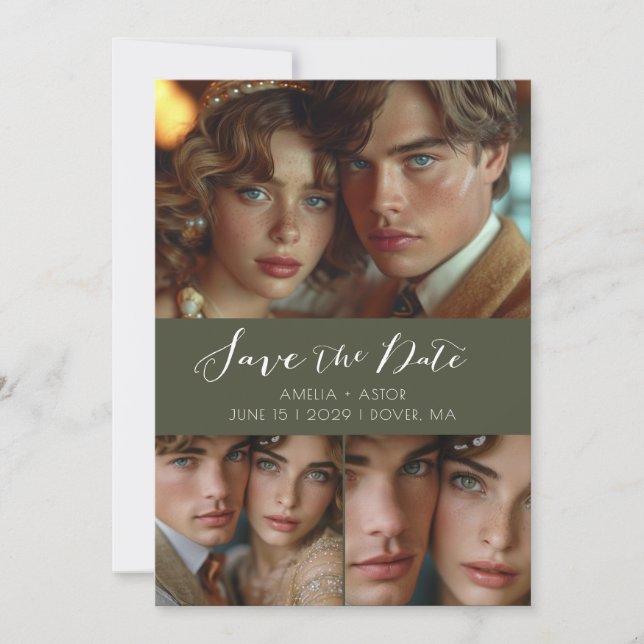 Reserve A Data Colagem de Fotografias de Script Moderno - Azul (Frente)