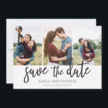 Reserve A Data Colagem de Fotografias de Script Romântico Guardar<br><div class="desc">Este mínimo de 3 fotos para salvar o cartão de data apresenta um belo roteiro pintado à mão em espiral livre. Adicione uma foto adicional e um texto personalizado ao verso.</div>