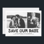 Reserve A Data Colagem de Fotografias Escandinavas Negra<br><div class="desc">Colagem de Fotografia Escandinávia em Preto e Branco Salvar a Ficha de Datas | Anuncie sua data de casamento à família e amigos com esta foto personalizável, salve o cartão de data. Apresenta a tipografia escandinava negra e o padrão de listras. Personalizado com duas das suas fotos favoritas. Você pode...</div>