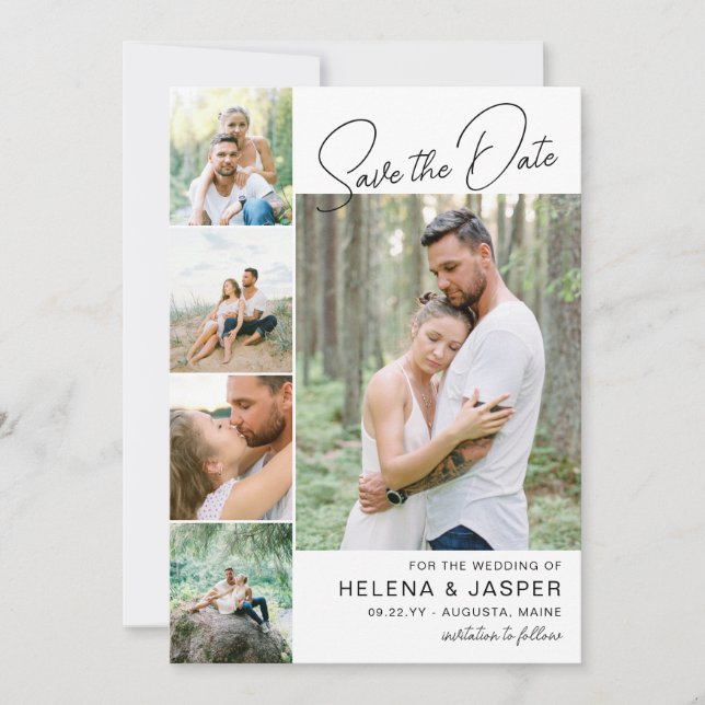 Reserve A Data Colagem de Fotografias Simples e Branco 5 (Frente)