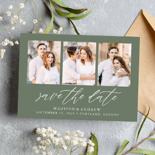 Reserve A Data Colagem de Fotografias Verde 3 do Elegant Script S