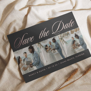 Reserve A Data Colagem de Fotos com Brilho em Rose Gold Casamento