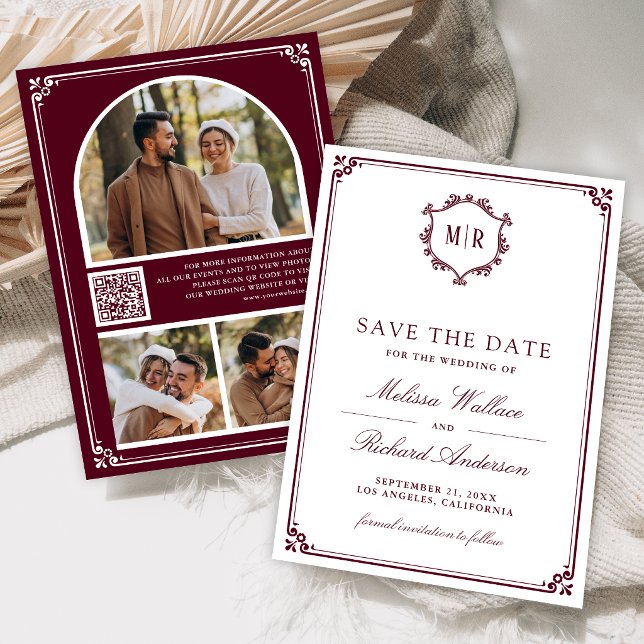 Reserve A Data Colagem de Fotos com Código QR Monograma Casamento (Criador carregado)